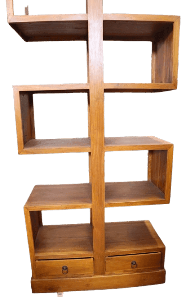 Libreria artigianale in legno massello di teak 80x35x180 cm – Stile moderno etnico - 4