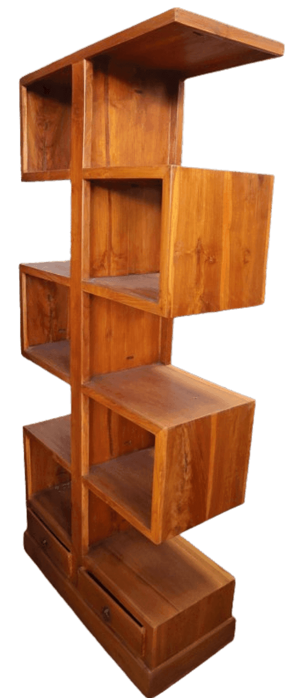 Libreria artigianale in legno massello di teak 80x35x180 cm – Stile moderno etnico - 6