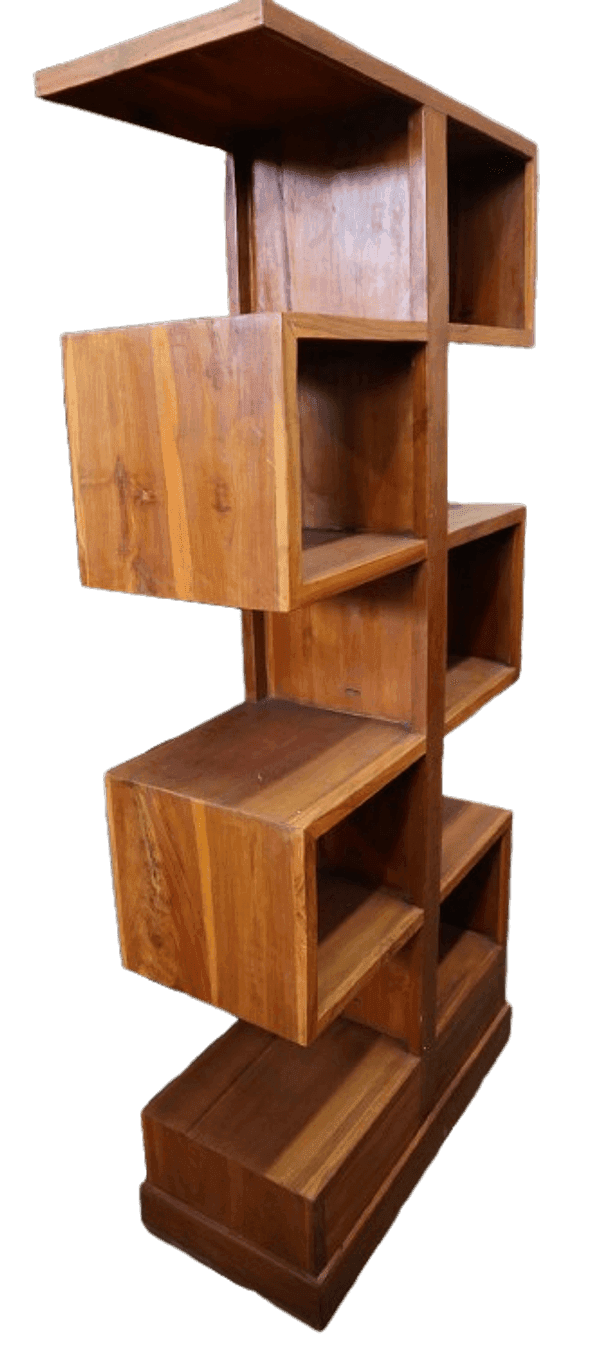 Libreria artigianale in legno massello di teak 80x35x180 cm – Stile moderno etnico - 7