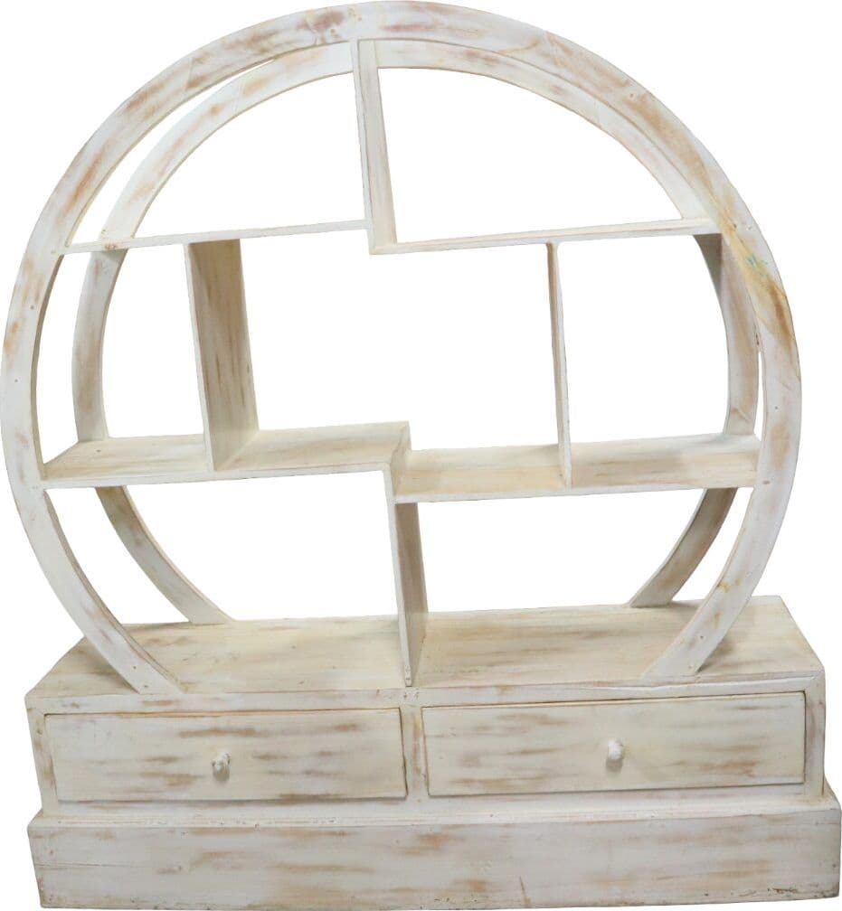 Libreria Tonda in Teak Decapato 103x37x110h – Mobile Artigianale in Legno Massello Stile Shabby Chic Moderno - 2