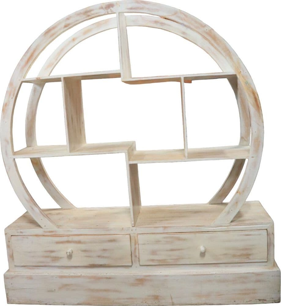 Libreria Tonda in Teak Decapato 103x37x110h – Mobile Artigianale in Legno Massello Stile Shabby Chic Moderno - 3