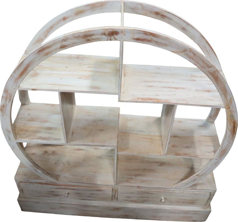 Libreria Tonda in Teak Decapato 103x37x110h – Mobile Artigianale in Legno Massello Stile Shabby Chic Moderno - 4