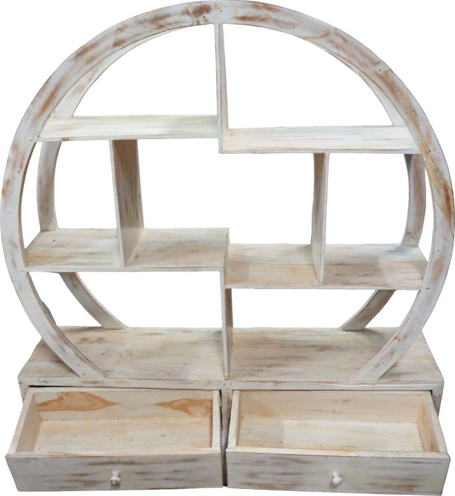Libreria Tonda in Teak Decapato 103x37x110h – Mobile Artigianale in Legno Massello Stile Shabby Chic Moderno - 5