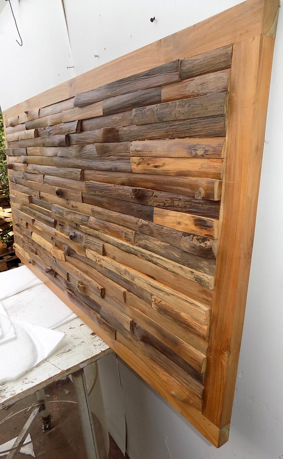 Testata letto in legno di teak a cubi cm 160x80x4 color decapat quadro industrial - 4