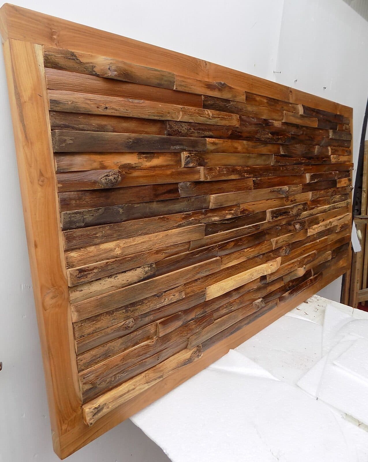 Testata letto in legno di teak a cubi cm 160x80x4 color decapat quadro industrial - 5