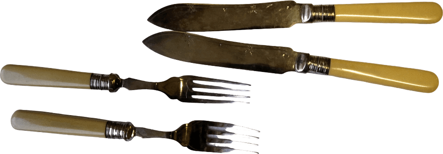 Servizio Posate da Pesce Inglesi Fine ‘800 – Inizio ‘900 – Manici Color Avorio, 6 Forchette e 6 Coltelli Cesellati – Set Antico - 17