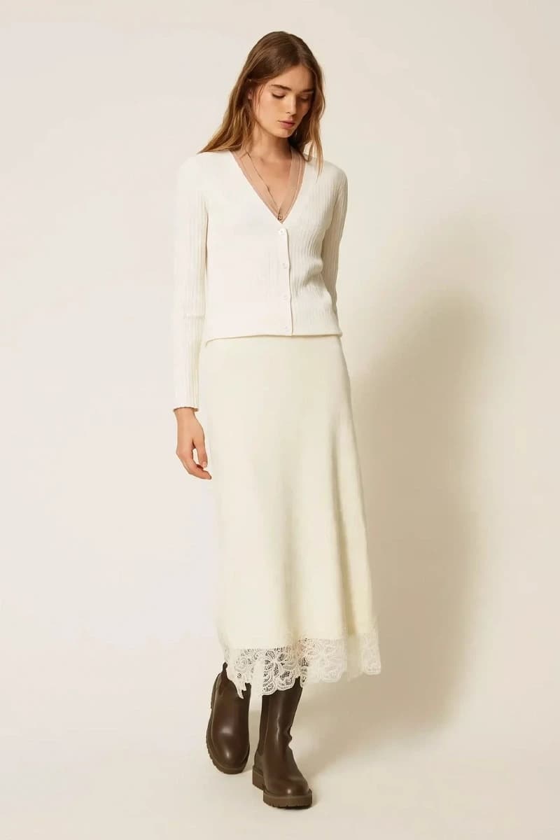 Gonna midi in maglia con pizzo e sottoveste | TWINSET