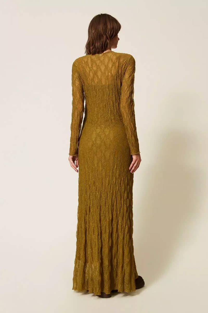 Abito lungo in pizzo stretch con sottoveste | TWINSET - 2