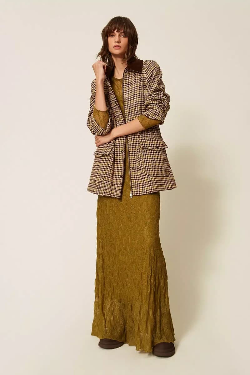 Abito lungo in pizzo stretch con sottoveste | TWINSET - 5