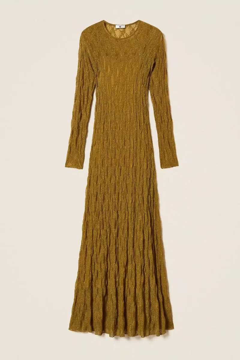 Abito lungo in pizzo stretch con sottoveste | TWINSET - 7