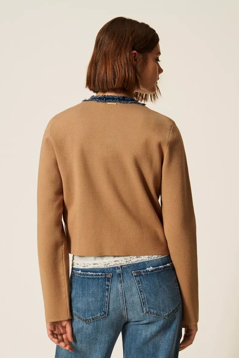 Cardigan fitted con passamaneria denim | TWINSET - 2