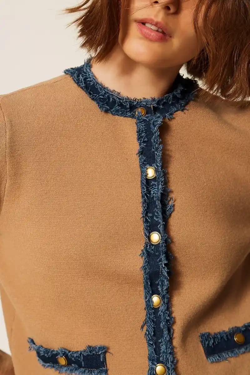 Cardigan fitted con passamaneria denim | TWINSET - 4