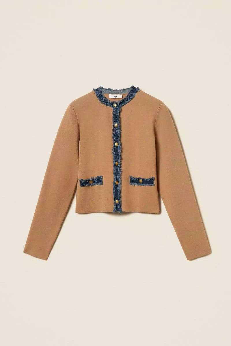 Cardigan fitted con passamaneria denim | TWINSET - 5