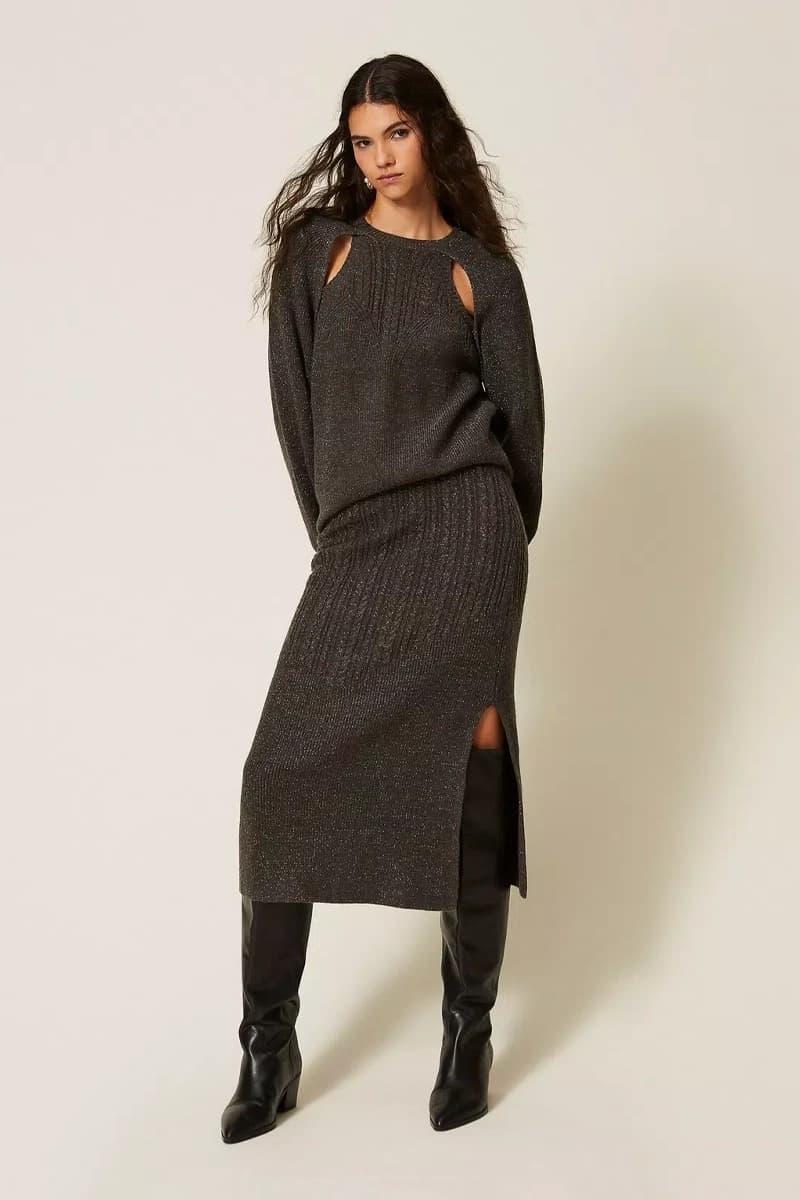 Gonna midi in maglia a trecce | TWINSET - 5