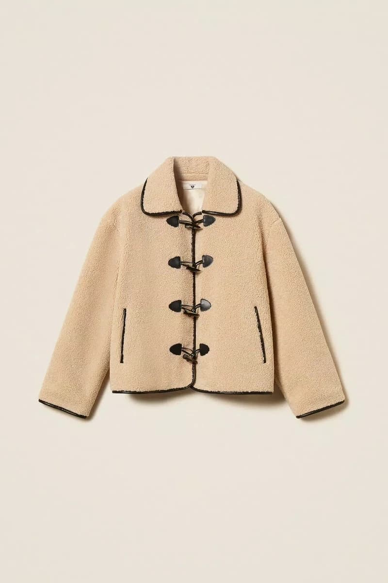Caban in faux fur con alamari e dettagli effetto pelle | TWINSET - 7