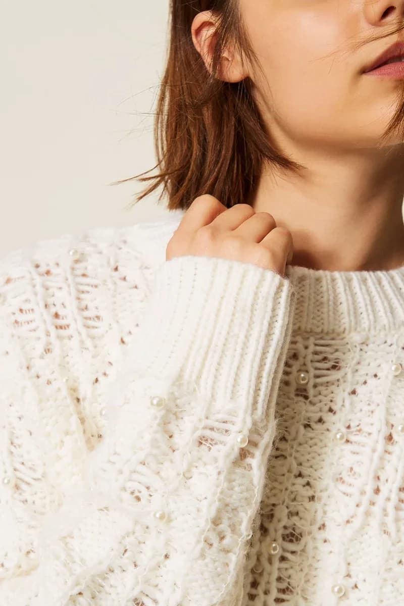 Maglia girocollo con perle applicate | TWINSET - 3