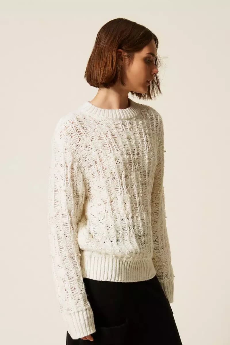 Maglia girocollo con perle applicate | TWINSET - 4