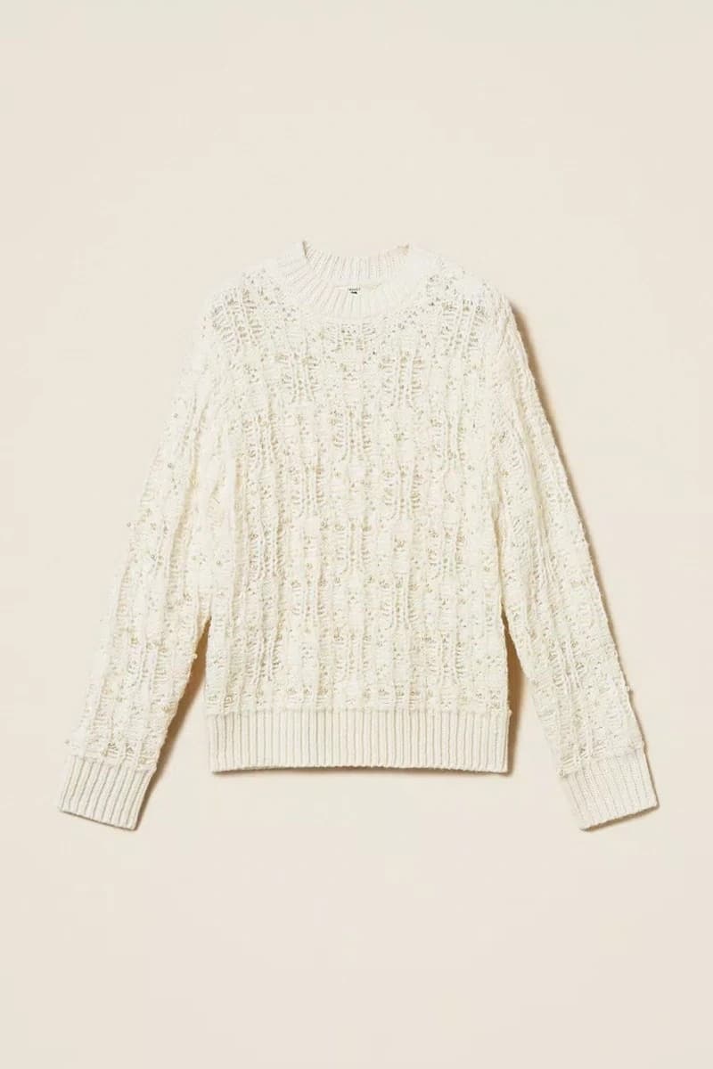 Maglia girocollo con perle applicate | TWINSET - 5