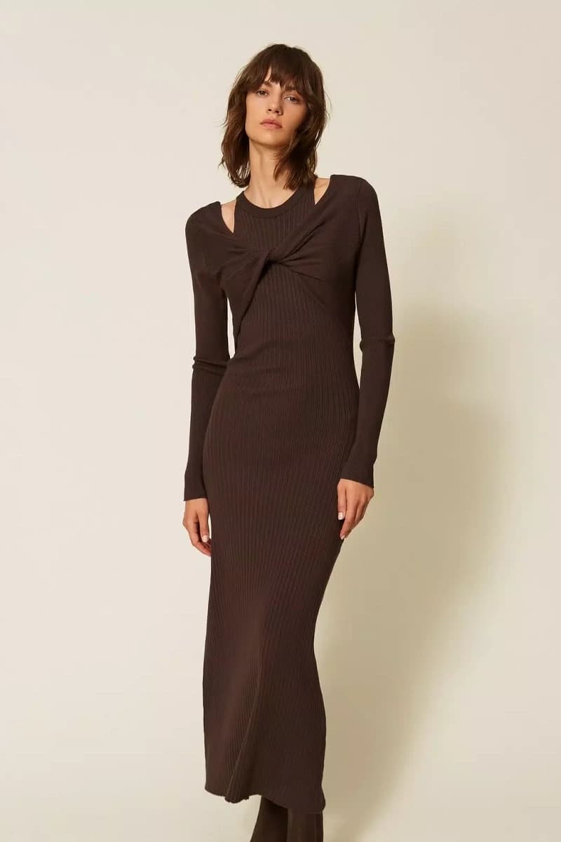 Abito lungo in maglia a costine | TWINSET - 3