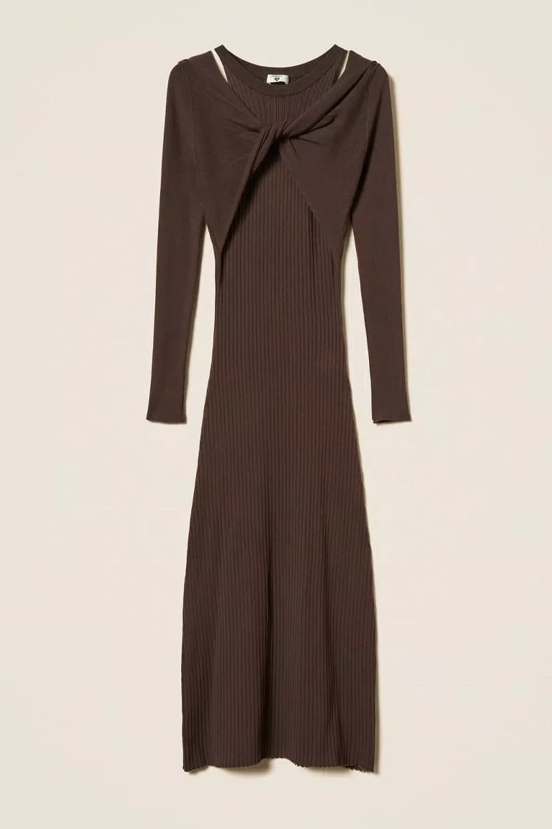 Abito lungo in maglia a costine | TWINSET - 4
