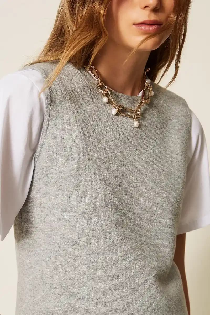 Top smanicato fitted in maglia | TWINSET - 3