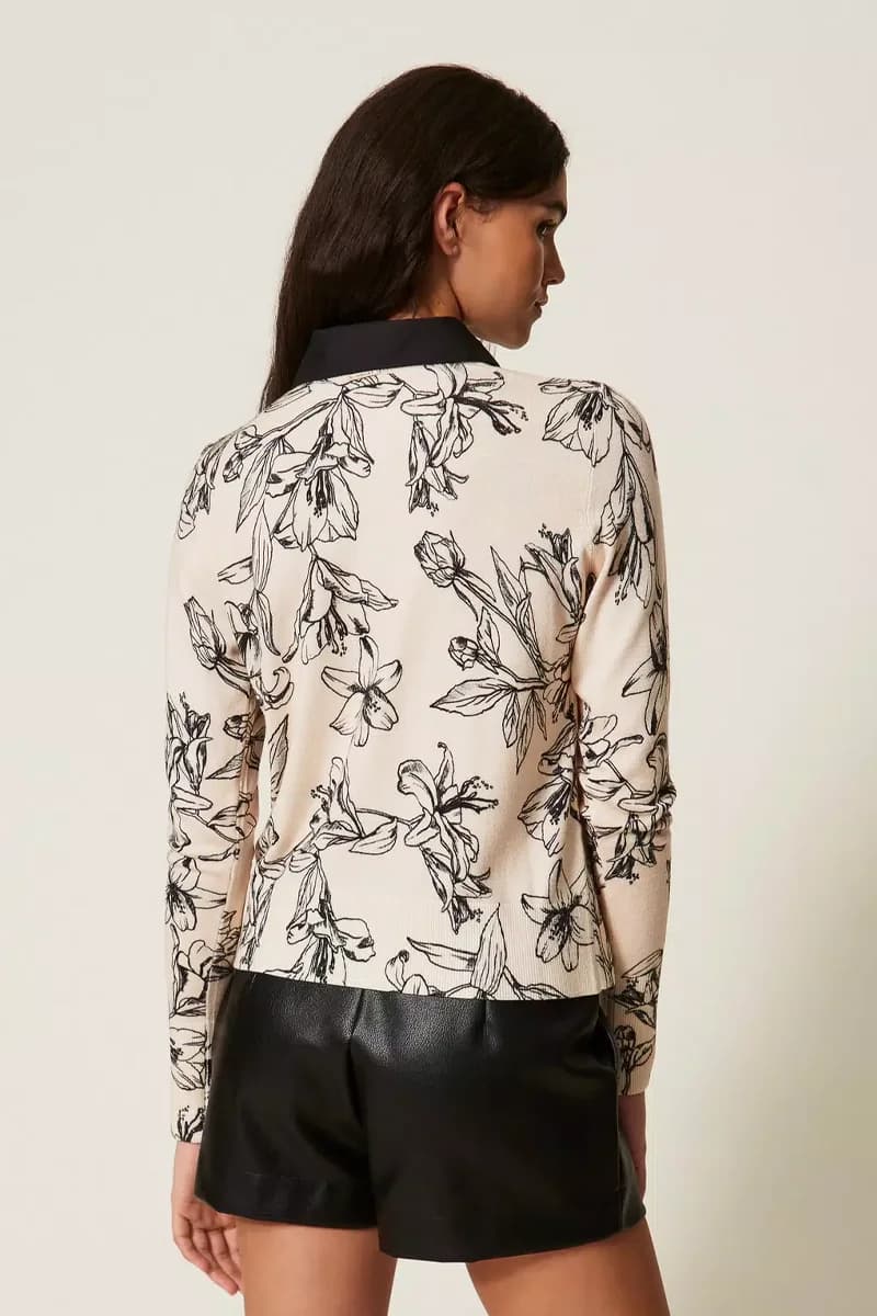 Cardigan in maglia floreale con colletto | TWINSET - 2
