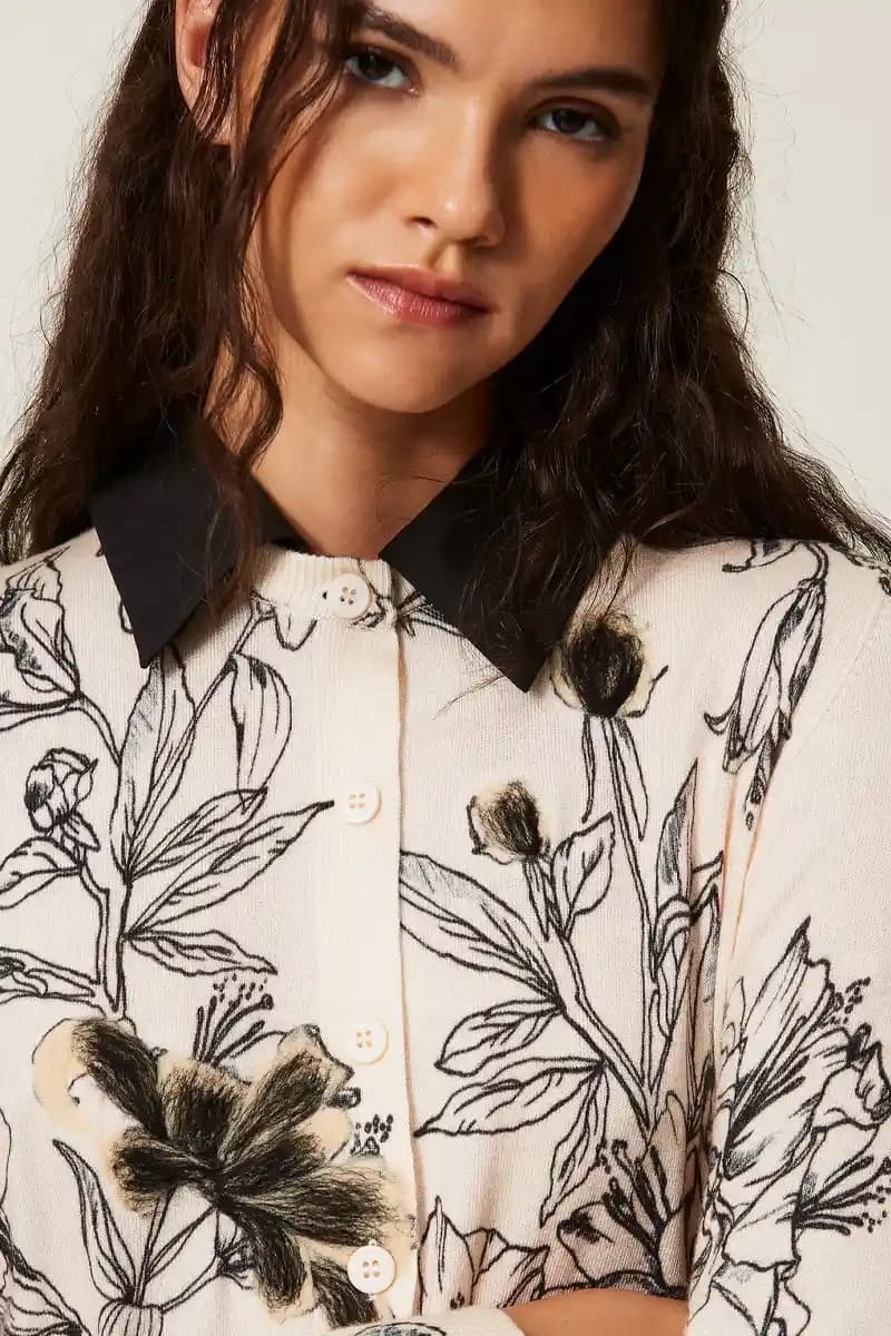 Cardigan in maglia floreale con colletto | TWINSET - 4