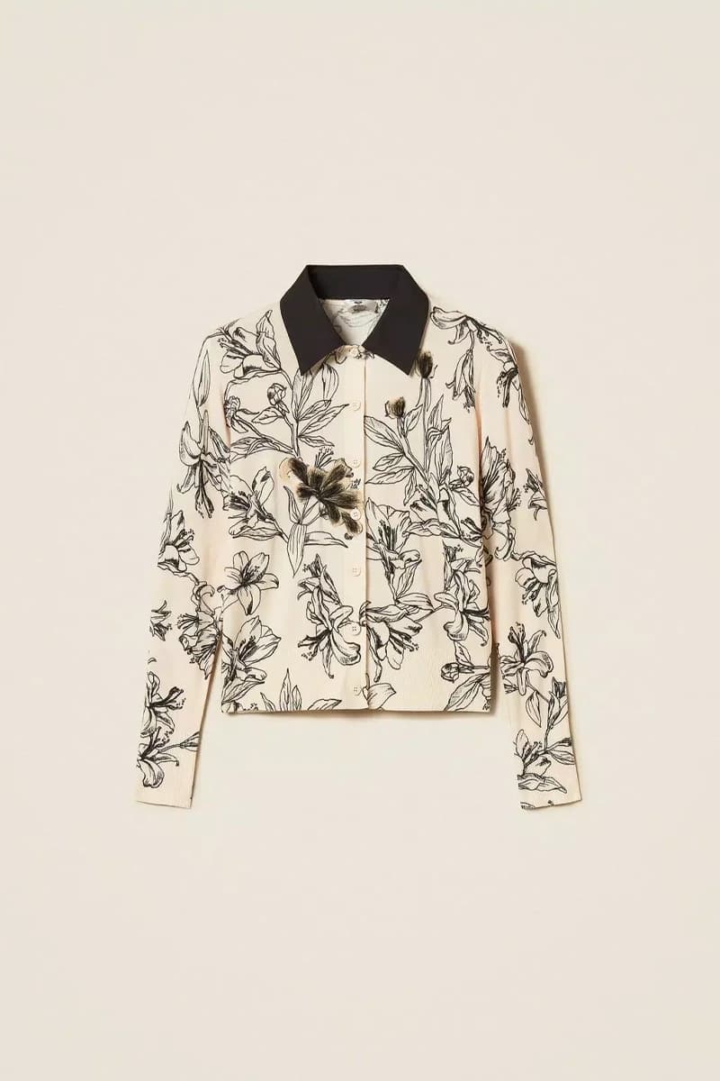 Cardigan in maglia floreale con colletto | TWINSET - 6