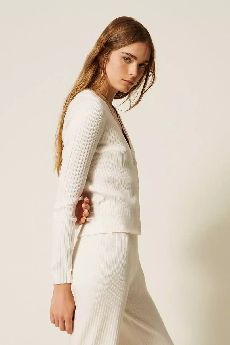Cardigan trompe-l'œil a costine | TWINSET - 4