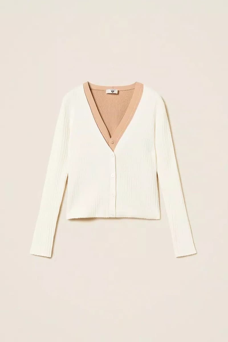 Cardigan trompe-l'œil a costine | TWINSET - 6
