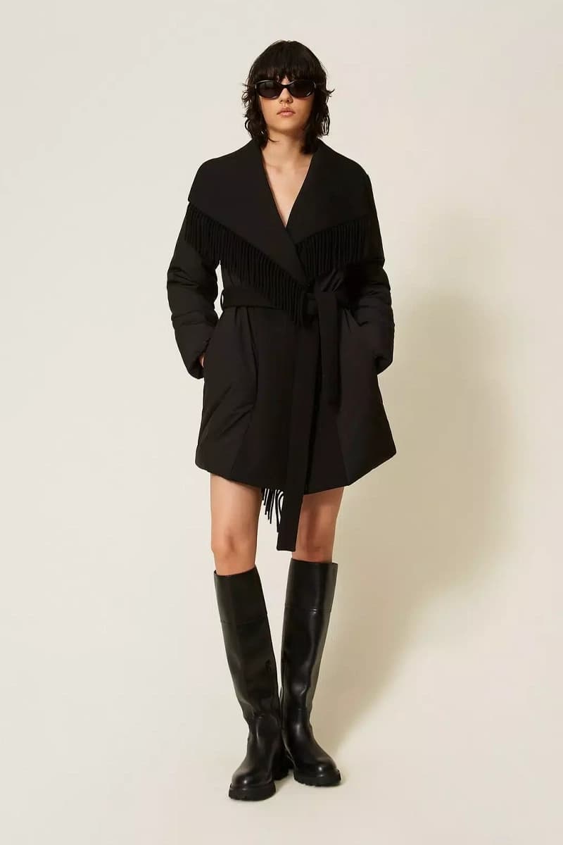 Giacca imbottita con frange e cintura | TWINSET - 4