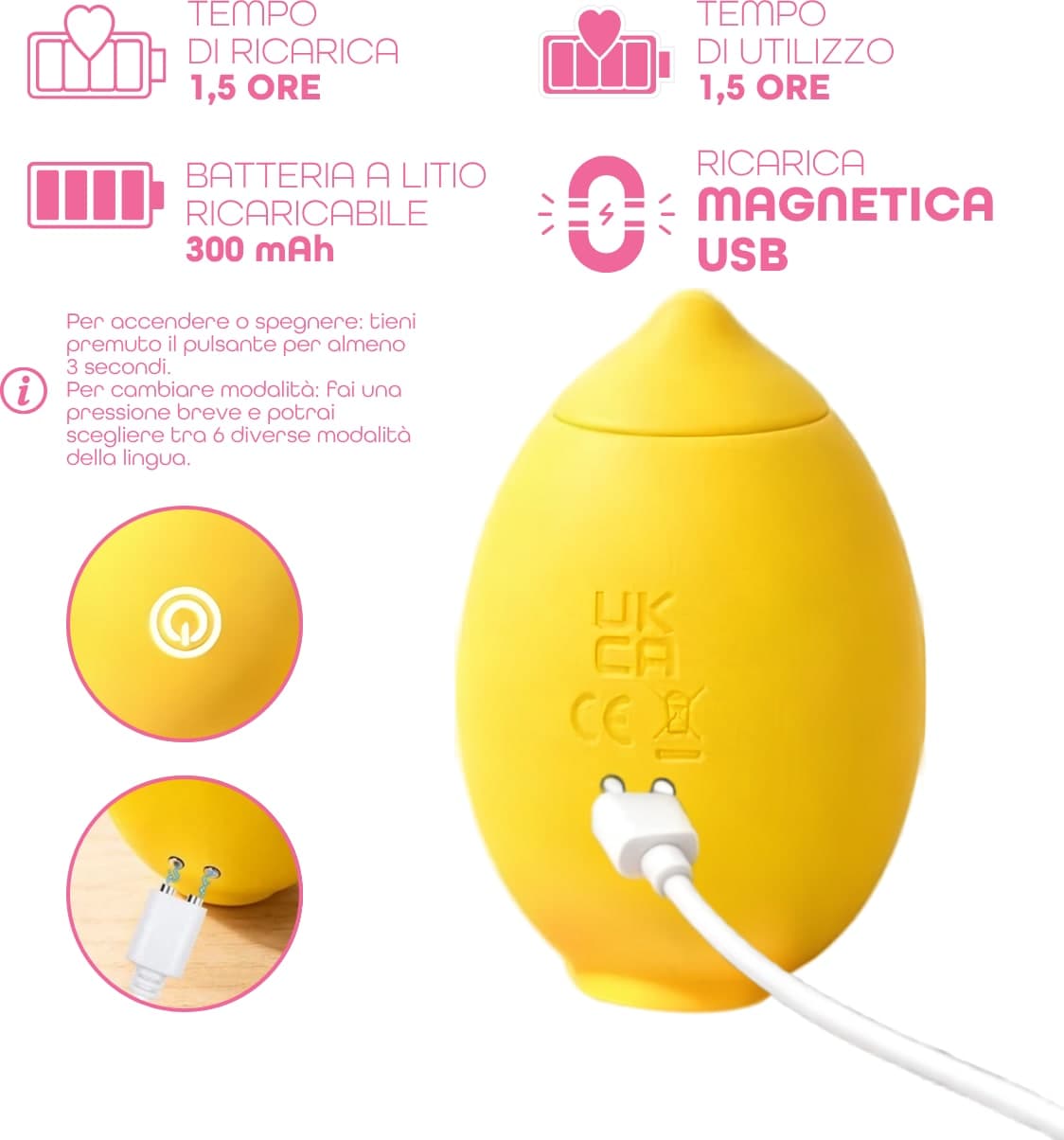 Succhia Clitoride Limone con 10 Modalità di Suzione e Vibrazione Sex Toy Donna - 5