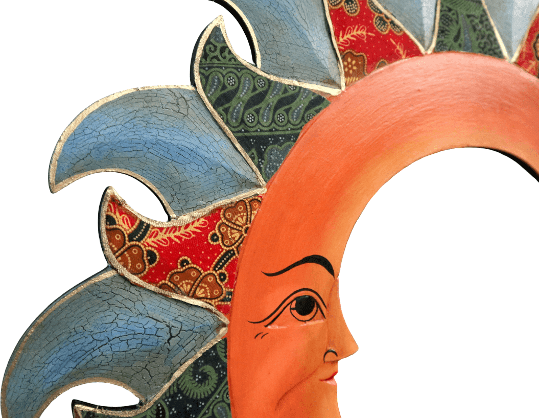 Specchio Sole e Luna in Legno Dipinto a Mano con Batik – Decorazione Etnica Indonesia Ø 60 cm - 5