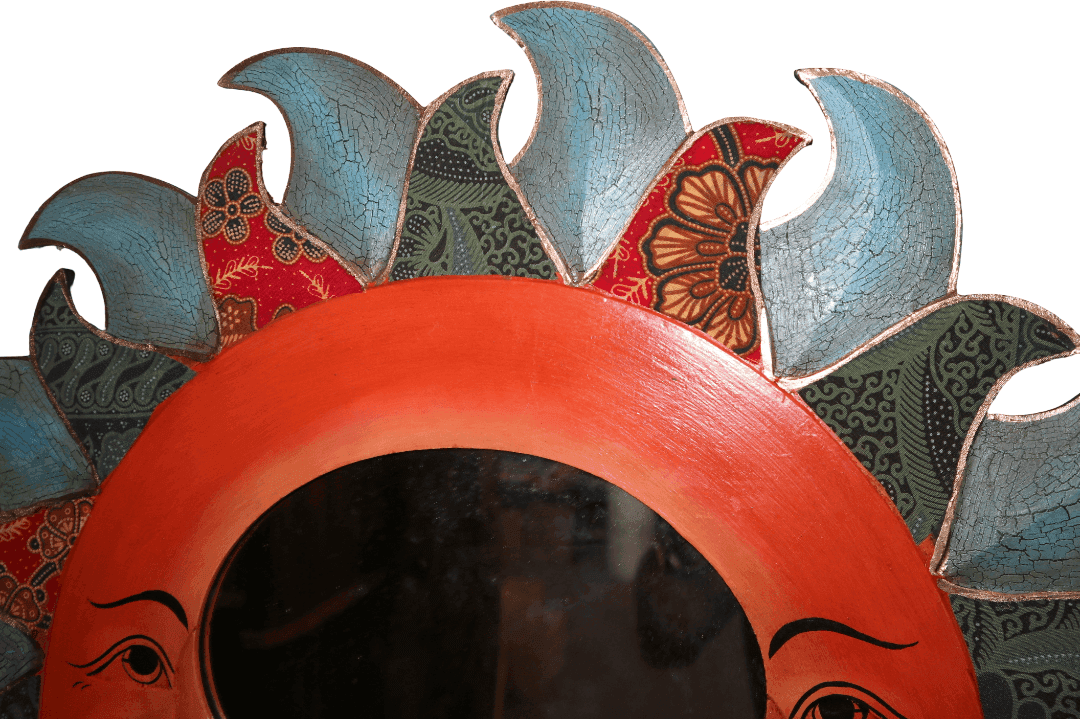 Specchio Sole e Luna in Legno Dipinto a Mano con Batik – Decorazione Etnica Indonesia Ø 60 cm - 6