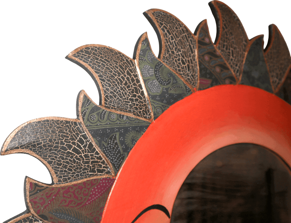 Specchio Sole e Luna in Legno Dipinto a Mano con Batik – Diametro 60 cm | Arredo Etnico e Artigianale - 5