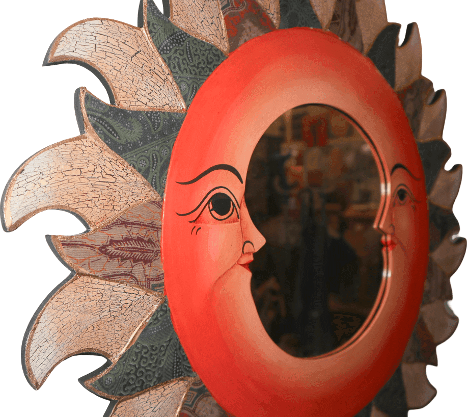 Specchio Sole Luna in Legno Dipinto a Mano – Diametro 60 cm - 6