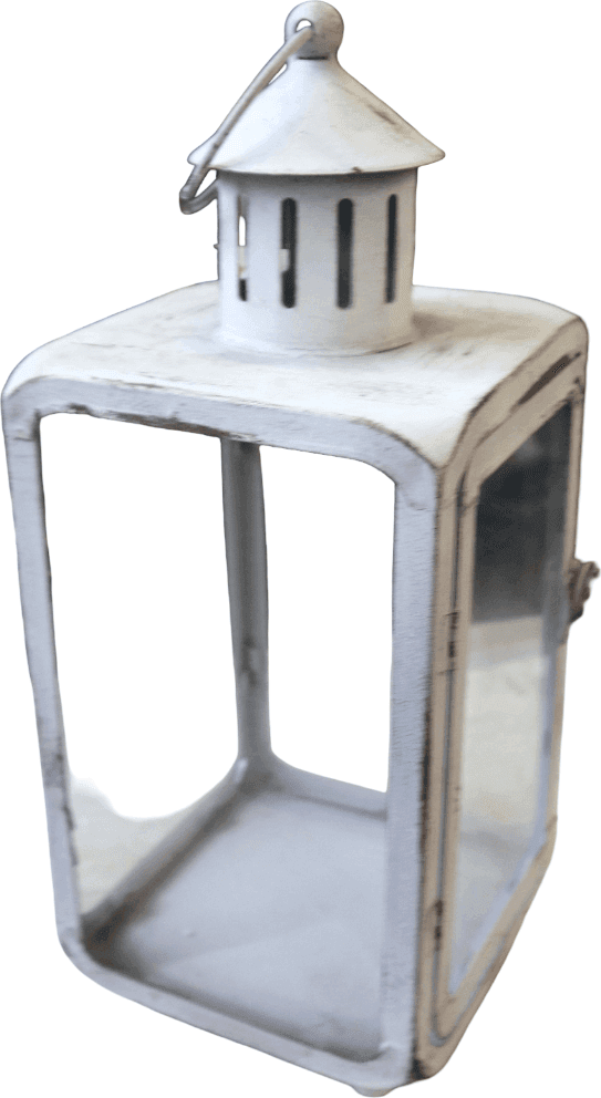 Portacandele Lanterna Vintage in Metallo Avorio con Vetro, Fatta a Mano, 15x15x38 cm - 4