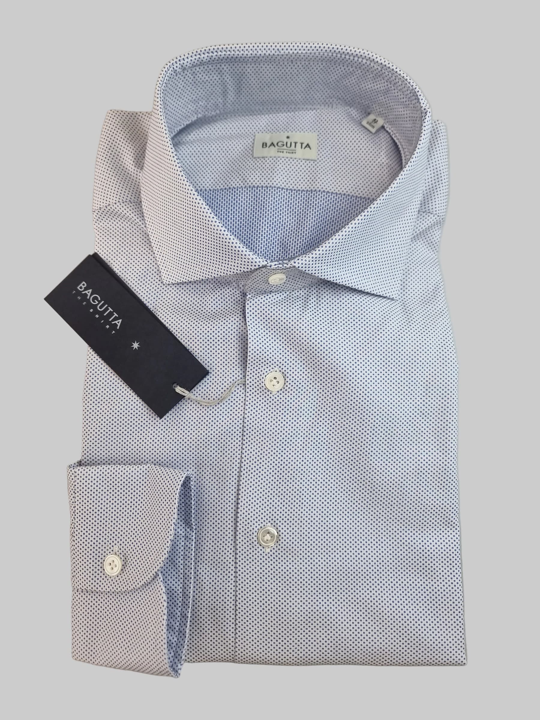Camicia uomo Bagutta bianca microquadri slim in cotone - 3