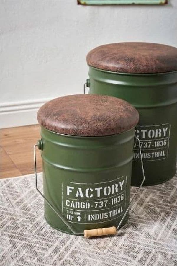 SET 2 POUF: D31*35H + 25.5D*26.5H, IN METALLO COLORE VERDE