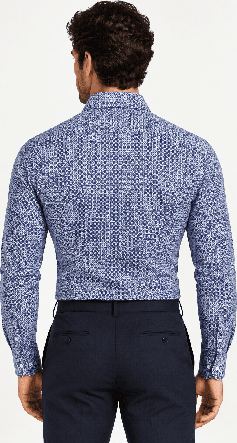 Camicia uomo Borriello - blu navy e Bianco micro fantasia - 2