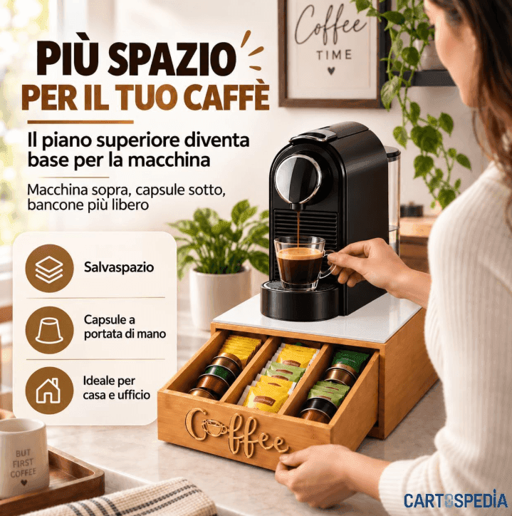 Cartospedia - Porta Capsule Caffè in Bambù - 3 Scomparti - 30x30x10 cm
