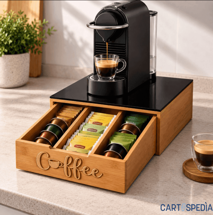 Cartospedia - Porta Capsule Caffè in Bambù - 3 Scomparti - 30x30x10 cm - 3