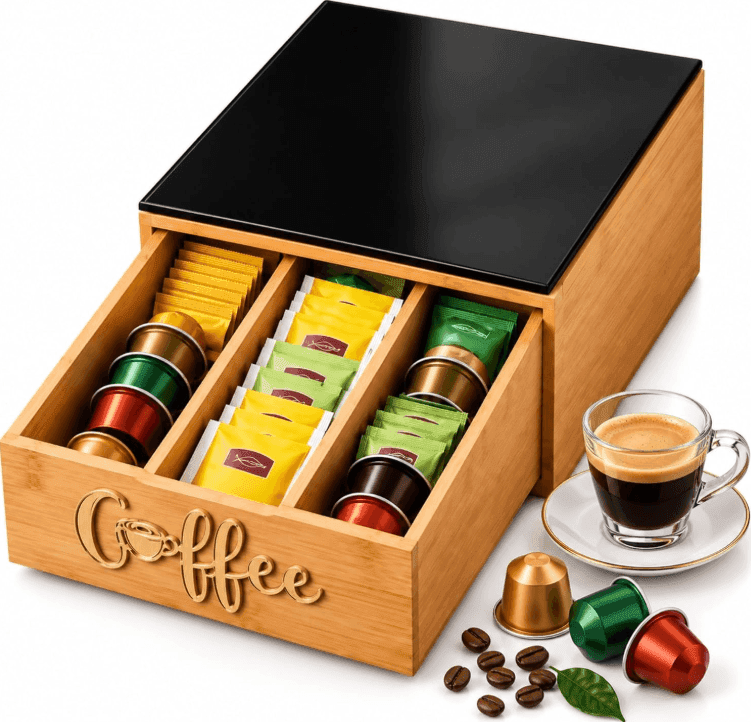 Cartospedia - Porta Capsule Caffè in Bambù - 3 Scomparti - 30x30x10 cm - 4