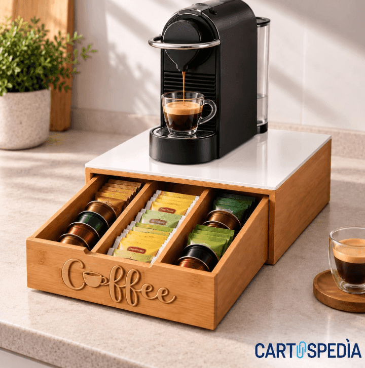 Cartospedia - Porta Capsule Caffè in Bambù - 3 Scomparti - 30x30x10 cm - 5