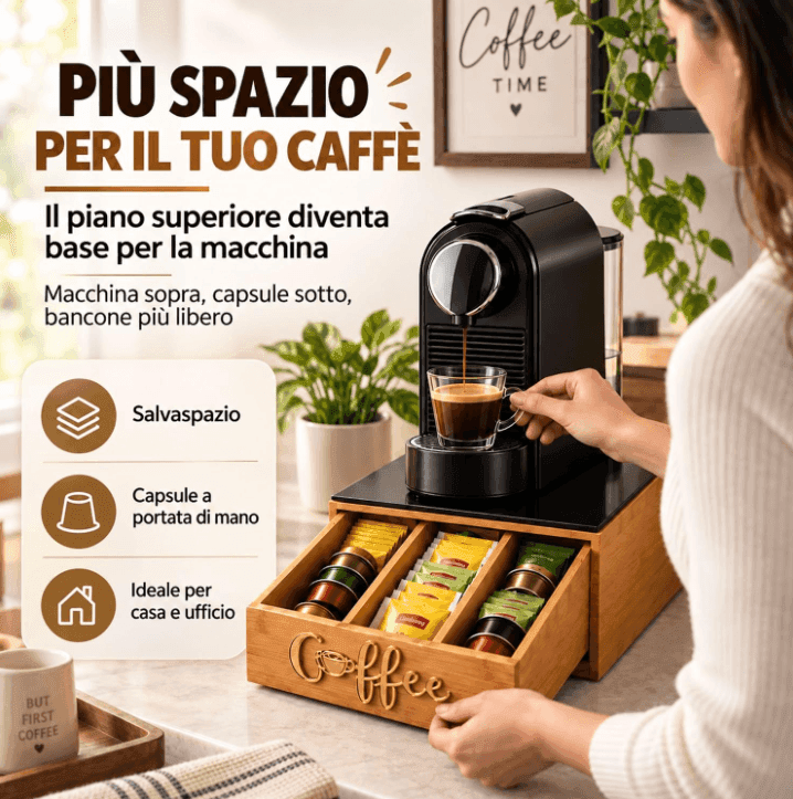 Cartospedia - Porta Capsule Caffè in Bambù - 3 Scomparti - 30x30x10 cm - 8