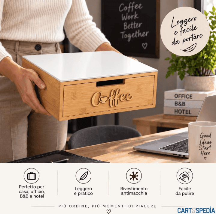Cartospedia - Porta Capsule Caffè in Bambù - 3 Scomparti - 30x30x10 cm - 9