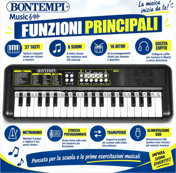 Bontempi 15 3780 KeyRhythm - Tastiera Digitale a 37 Tasti, 480x150x40 mm - 2