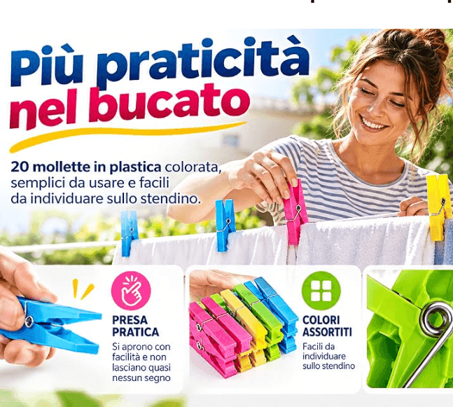 Cartospedia - Cestino Porta Mollette - Da Bucato + 20 Mollette Assortite - Ampio Spazio Colore Casuale - 2