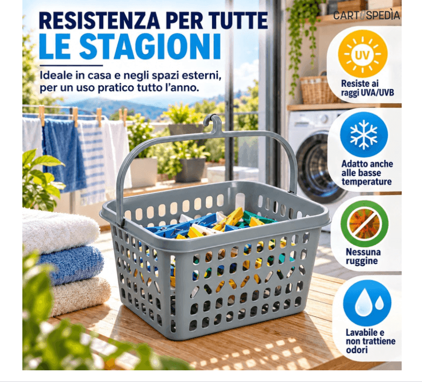 Cartospedia - Cestino Porta Mollette - Da Bucato + 20 Mollette Assortite - Ampio Spazio Colore Casuale - 4