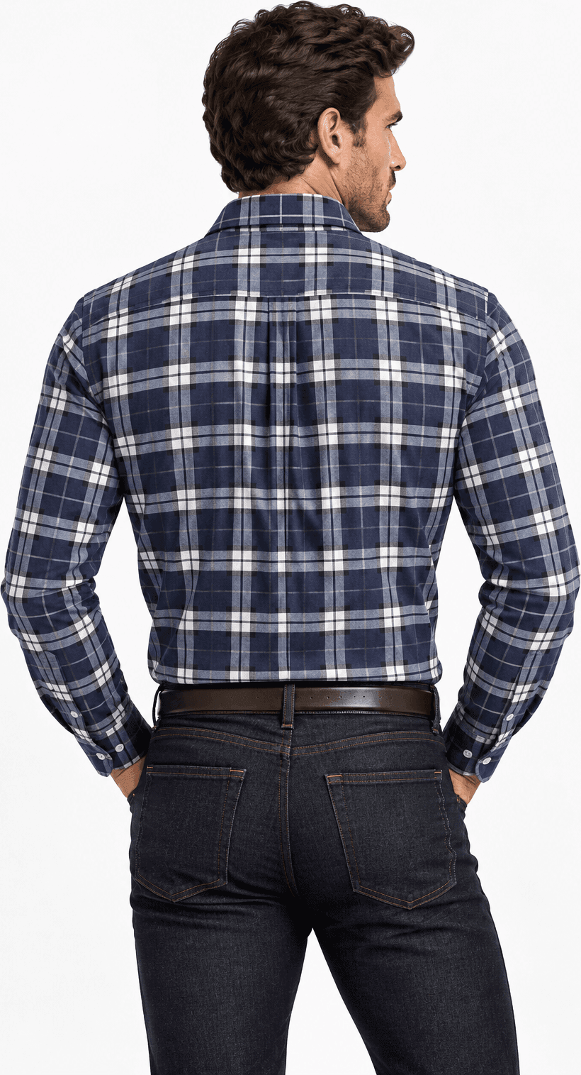Camicia uomo Brunello Cucinelli a quadri denim e bianco - 2